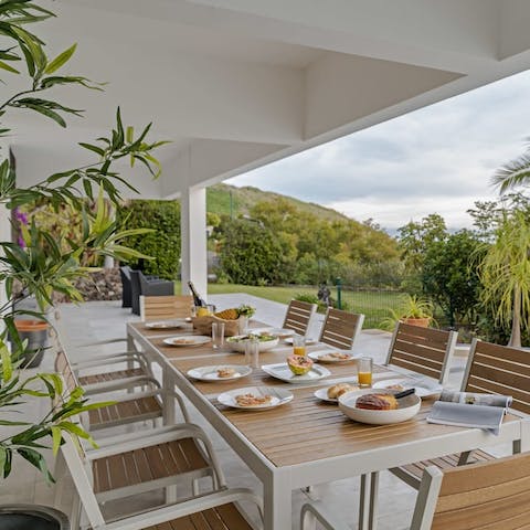 Eat long, lazy meals outdoors on the covered terrace