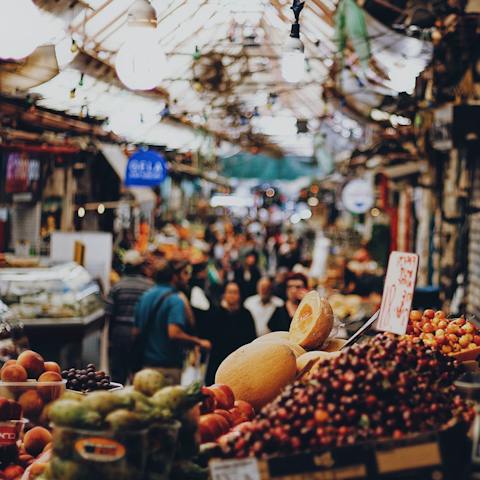 Peruse the market stalls at the vibrant Machane Yehuda, a short walk away