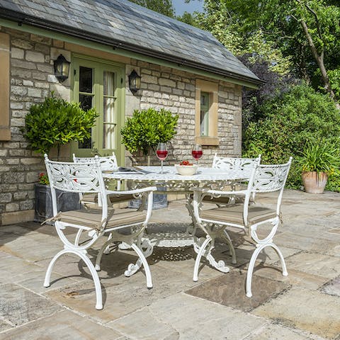 Enjoy breakfast in the summer on the patio with the eggs provided by your lovely host