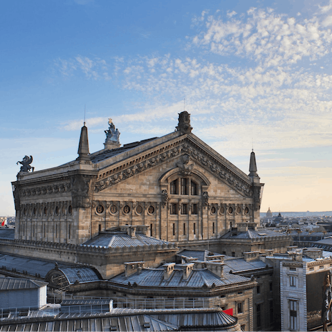 Visit the beautiful Opéra Garnier, a twenty-three-minute walk away