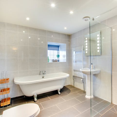 Treat yourself to a restorative session in the freestanding bathtub