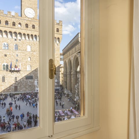 Soak up the views and bustle of Palazzo Vecchio – its right outside your window