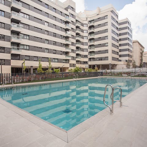 Enjoy a dip in the communal pool on hot afternoons