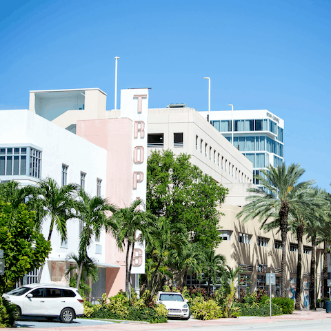 Cycle for ten minutes along the seafront to the iconic Art Deco District