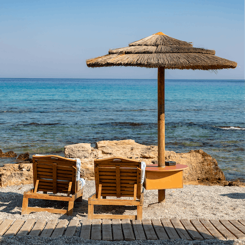 Swim in the Aegean Sea from nearby Plakia Beach, a five-minute walk away