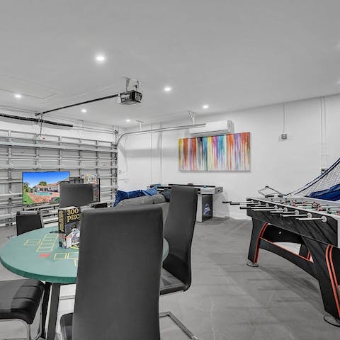 Escape to the games room where you'll have access to a poker table, table football, video games and an array of board games