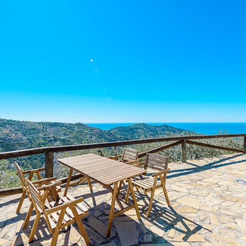 Sip your morning coffee overlooking the mountain and sea vistas