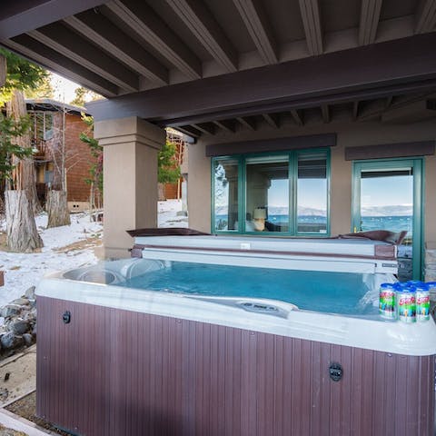 Jump in the private hot tub all-year-round