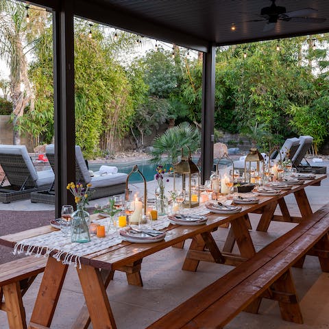 Tuck into alfresco feasts at the twenty-seater outdoor table