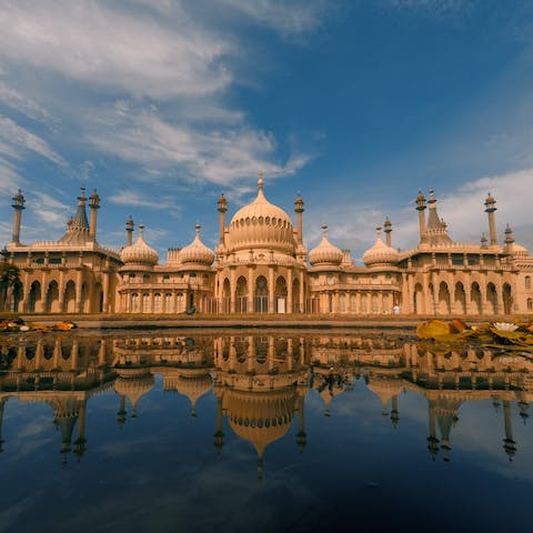 Visit the fabulous Royal Pavilion in the vibrant seaside city of Brighton, 27 miles away