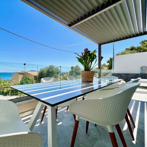 Tuck into delicious Greek salad all together around your alfresco dining table