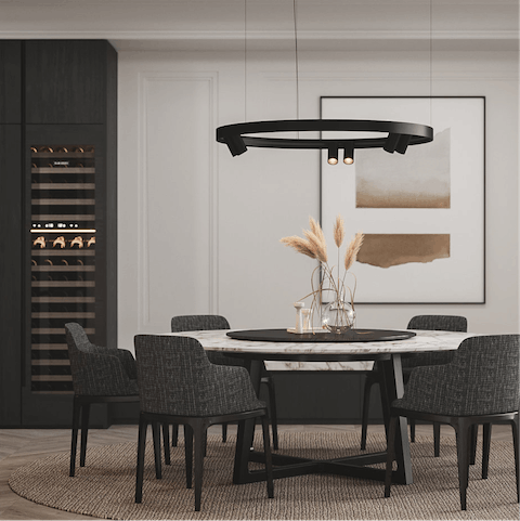 Share a bottle of Cabernet Cortis in the stylish dining area