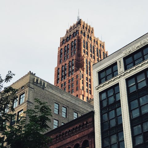 Explore downtown Detriot with ease – the Guardian Building is a seven-minute walk away