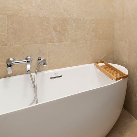 Unwind in the evenings with a bubble bath in the deep free-standing tub