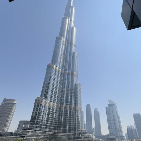 Gaze up at the Burj Khalifa from the apartment's balcony