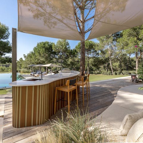 Set up for sundowners at the bar on one of many terraces