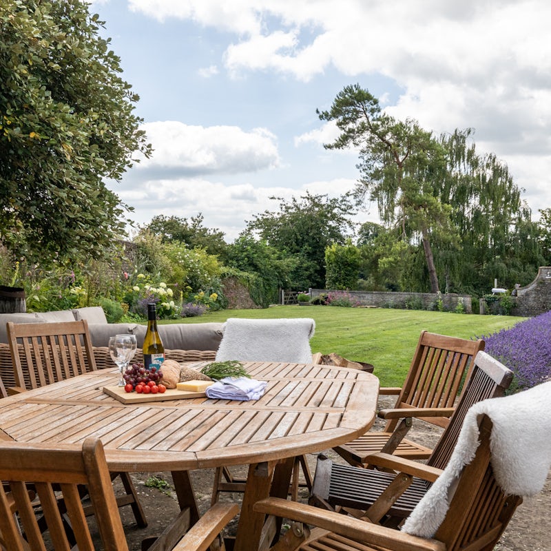 Sit down for cheese and wine at the outdoor dining area