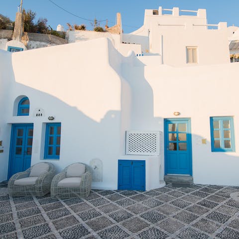Stay in a traditional blue and white Cycladic house