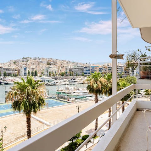 Admire the sea and marina vistas from the private balcony