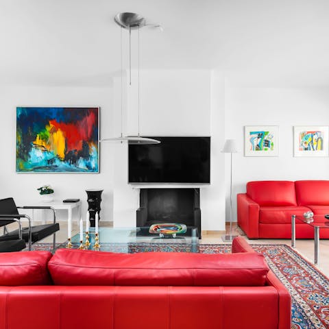 Gather in the colourful living room for a movie night after a busy day