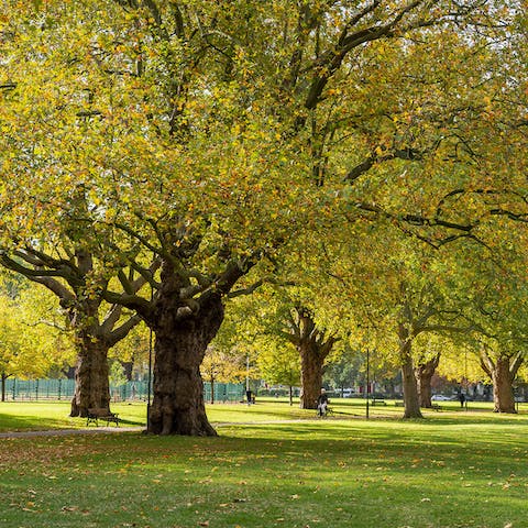 Spend afternoons in leafy London Fields, a one-minute walk away – the park has a basketball court and a lido