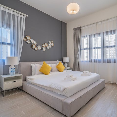 Wake up in the comfortable bedroom feeling rested and ready for another day of Dubai adventure