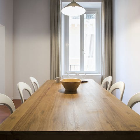 Sit down for a group feast in the stylish dining area
