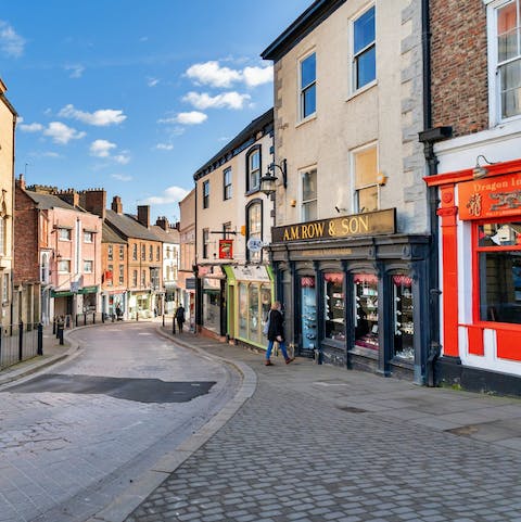Amble through Ripon's charming cobbled streets, just moments from your door