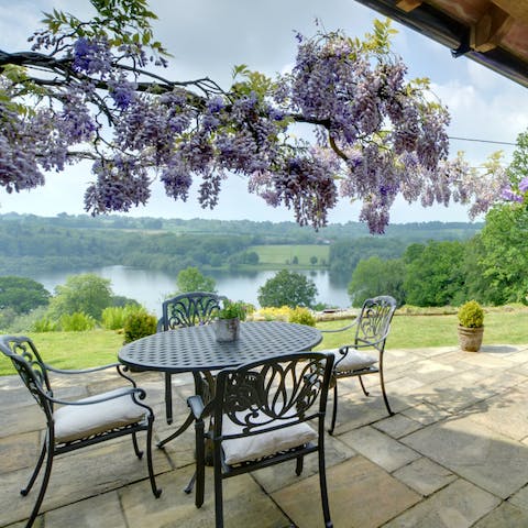Admire the scenery on the wisteria-strewn terrace – it's the perfect spot to enjoy a cup of tea in the fresh air