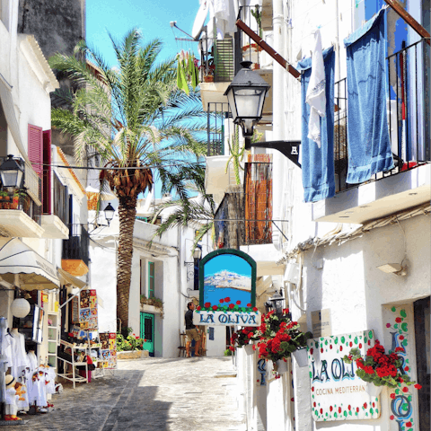 Explore the winding streets of Ibiza Town – a 15-minute drive