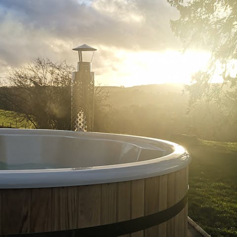 Relax in the wood fired hot tub
