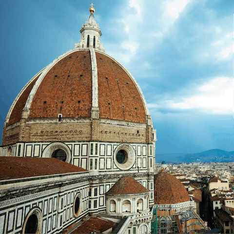 Visit beautiful Cathedral of Santa Maria del Fiore, an eight-minute walk away
