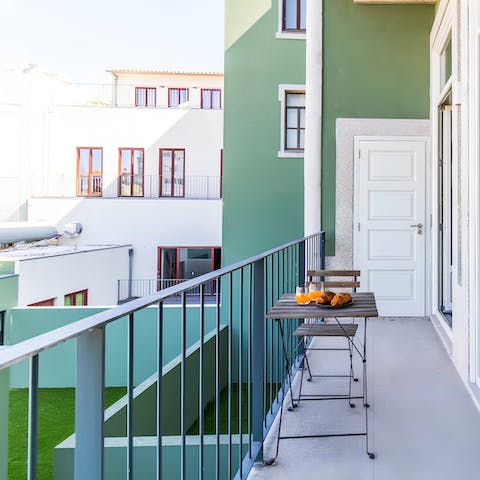 Enjoy pastries on the balcony to start the day