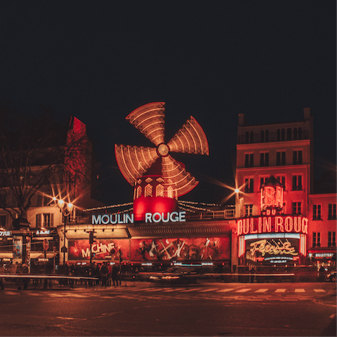 Wander over to the world-famous Moulin Rouge in five minutes for dinner and cabaret