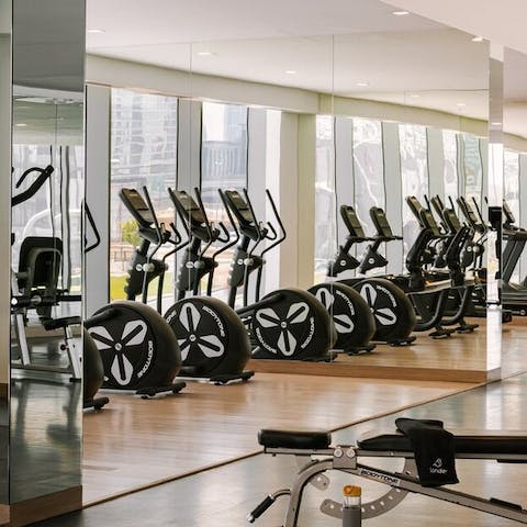 Bank a workout in the impressive, shared gym, complete with outdoor running track