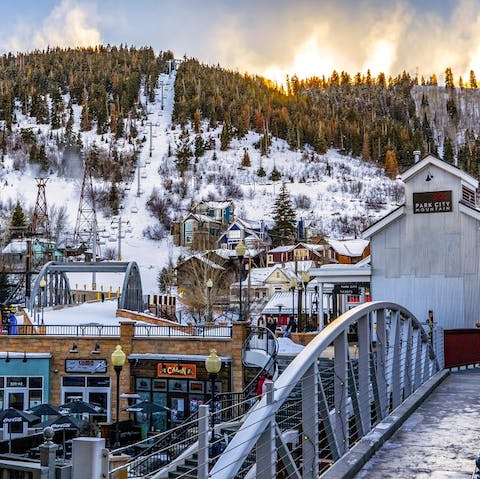 Explore Park City's bustling Main Street, an eight-minute walk away