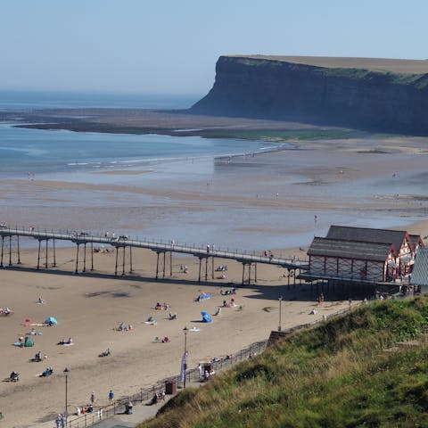 Spend sunny afternoons at Saltburn Beach, a seven-minute walk away