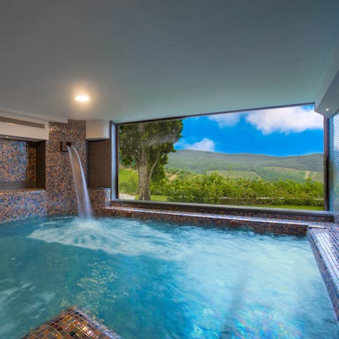 Sink into the waters of the heated indoor pool, surrounded by stunning views of the Tuscan countryside