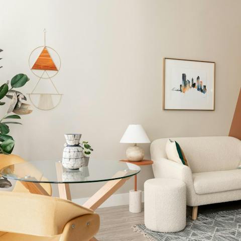Sit back and relax in a bright, stylishly decorated living space
