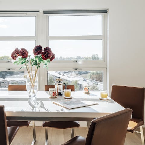 Enjoy breakfast with a view, or get some work done at the dining table