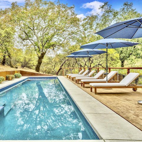 Cool off from the California sun with some lengths of your outdoor pool