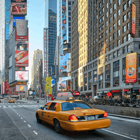 Walk to the bright lights of Broadway and Times Square in less than ten minutes 