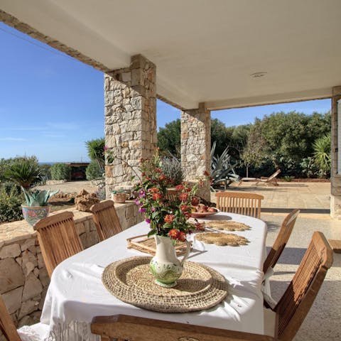 Cook on the barbecue and wood oven for feasts on the veranda