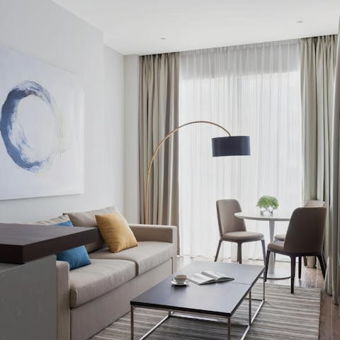 Relax in the stylish living area after a day of exploring the city