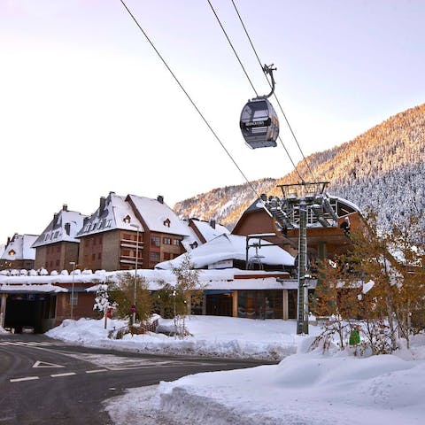 Stay right by the gondola at foot of the slopes