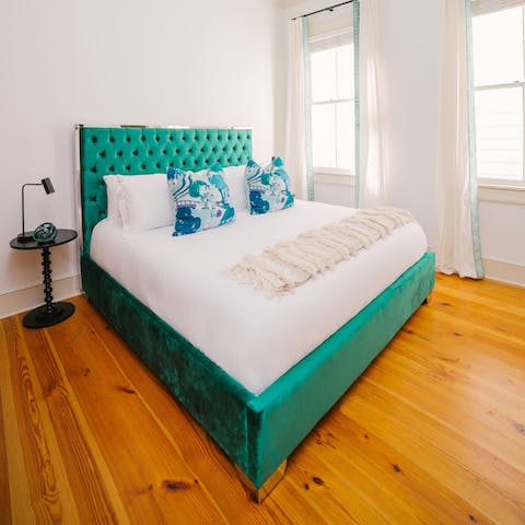 Sleep soundly in the plush green bed