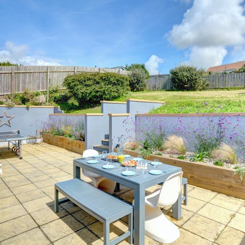 Relax out in the garden strewn with lavender and lots of outdoor seating