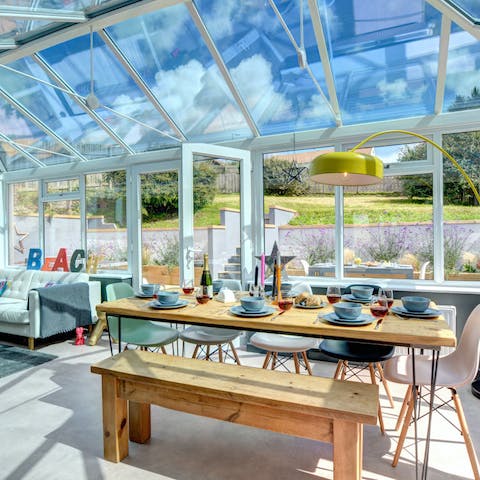 Make the most of the bright conservatory for celebratory dinners – in the summer months, it doesn't get dark until well after 10pm