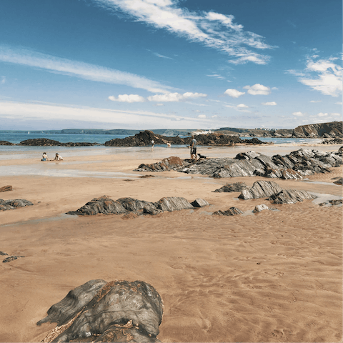 Head down to Newquay main sands for a day of sun, sea and surf – it's just a fifteen-minute drive