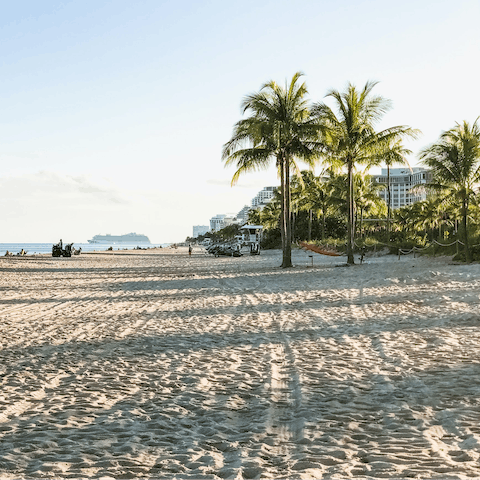 Relax on Fort lauderdale Beach, a fifteen-minute ride away